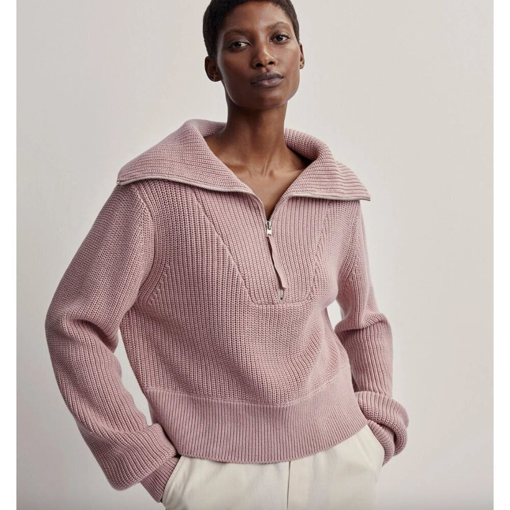 Varley Mentone Half-Zip Knit Pullover Pale Mauve Large - Picture 1 of 9